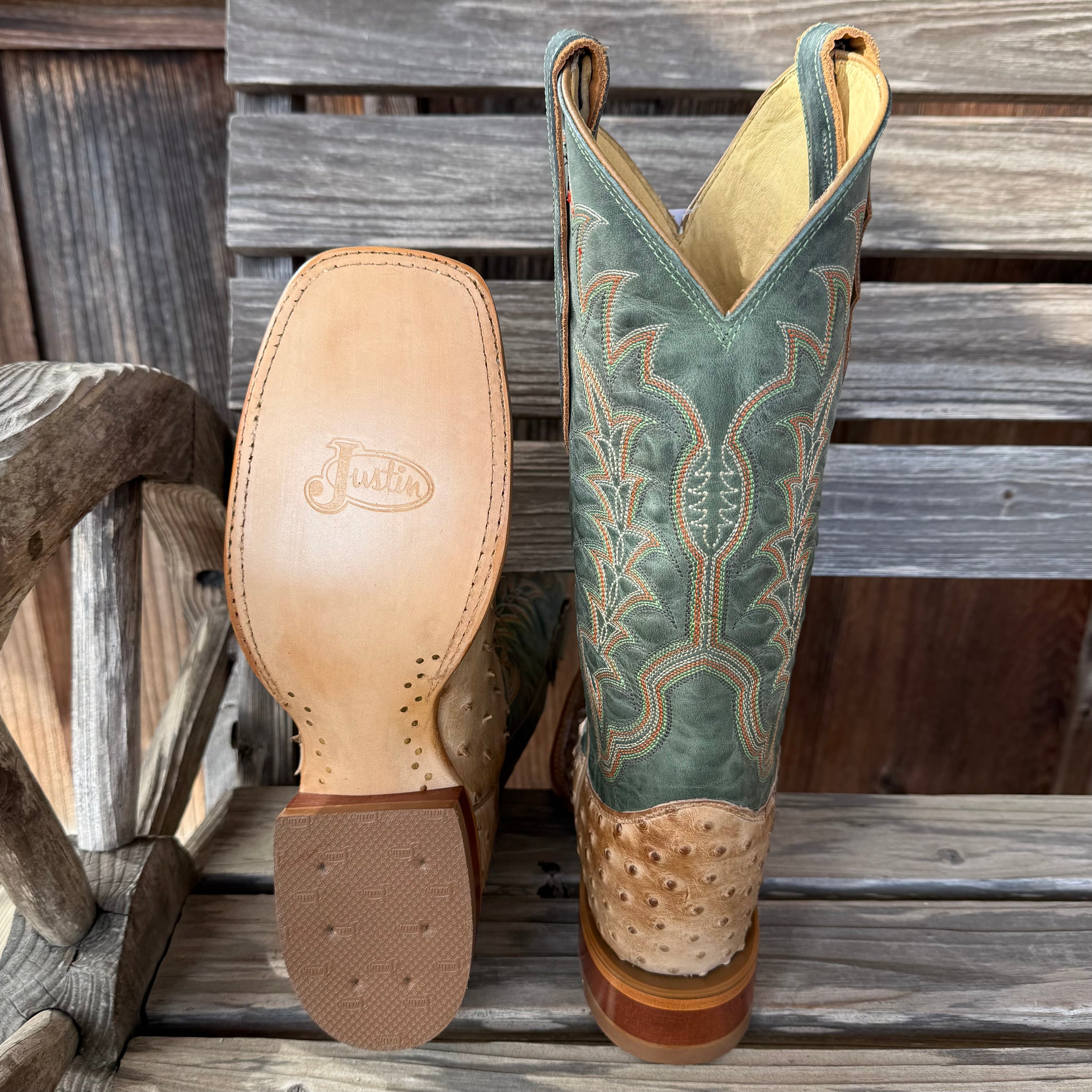 New Justin Chisholm Men’s Full Quill Ostrich Cowboy Boots