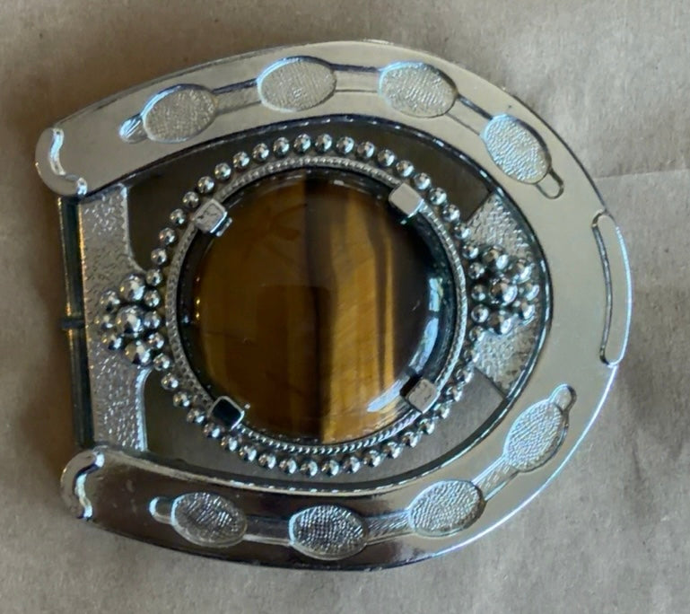 Pre-Owned Western Belt Buckle with Tiger’s-Eye-Style Cabochon