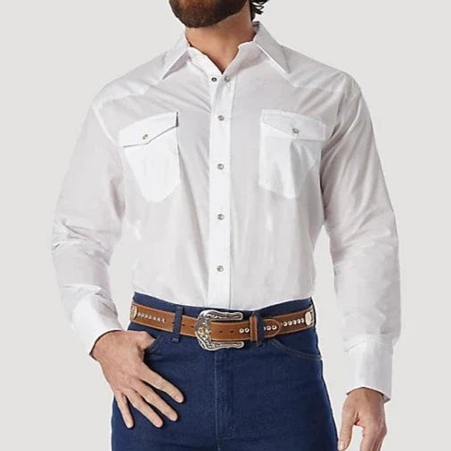 New Wrangler Men’s White Pearl Snap Western Shirt