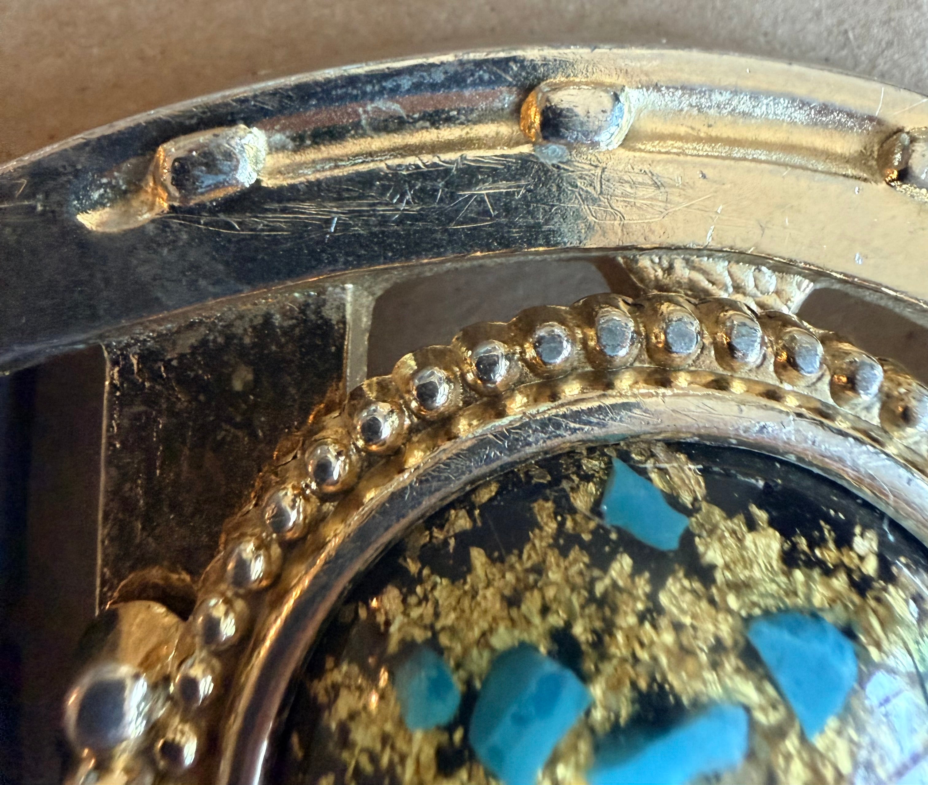 Pre-Owned Gold-Tone Horseshoe Belt Buckle with Turquoise-Color Chip Cabochon