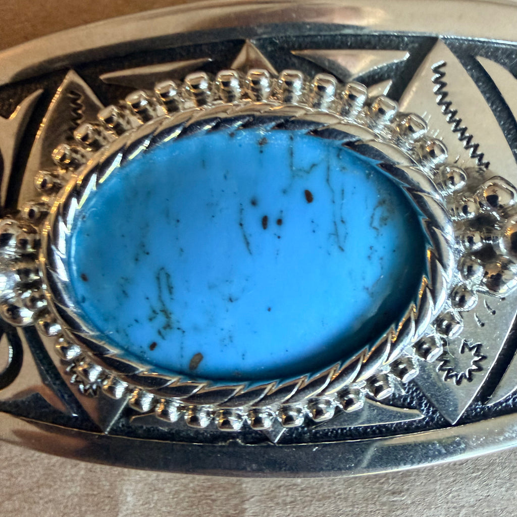 Pre-Owned Southwestern-Style Belt Buckle with Turquoise-Color Cabochon
