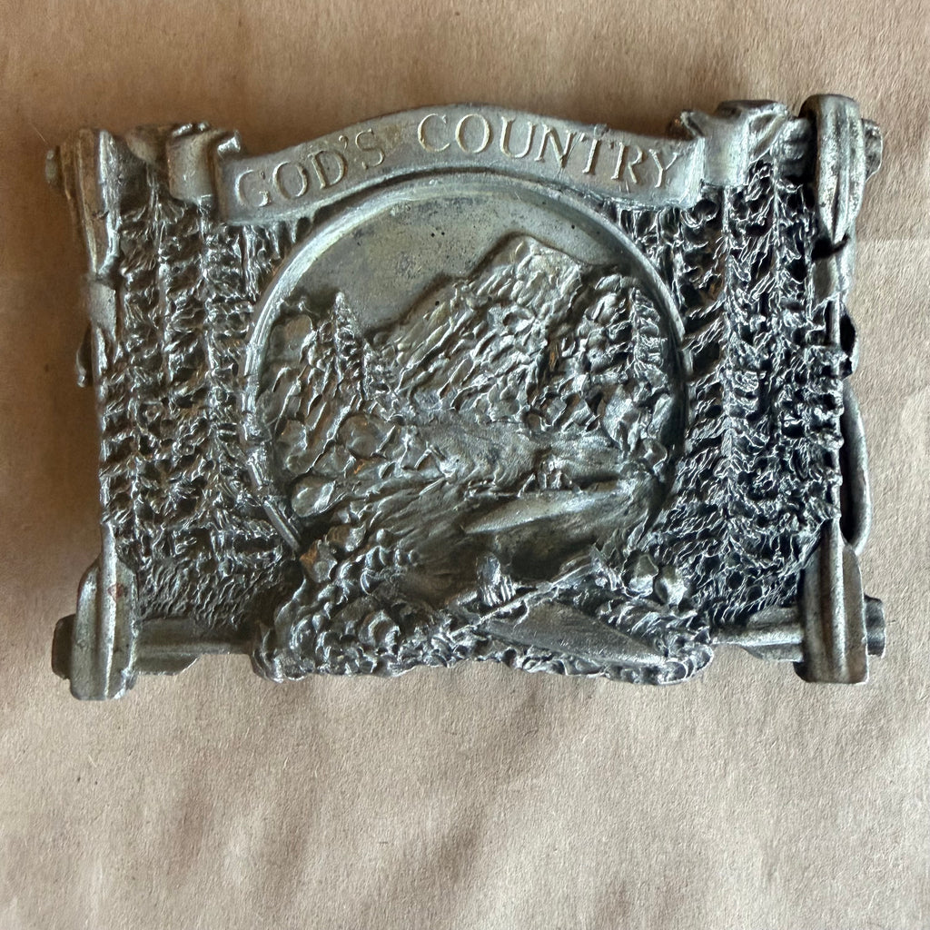 Vintage 1983 Bergamot Brass Works “God’s Country” Belt Buckle H-86