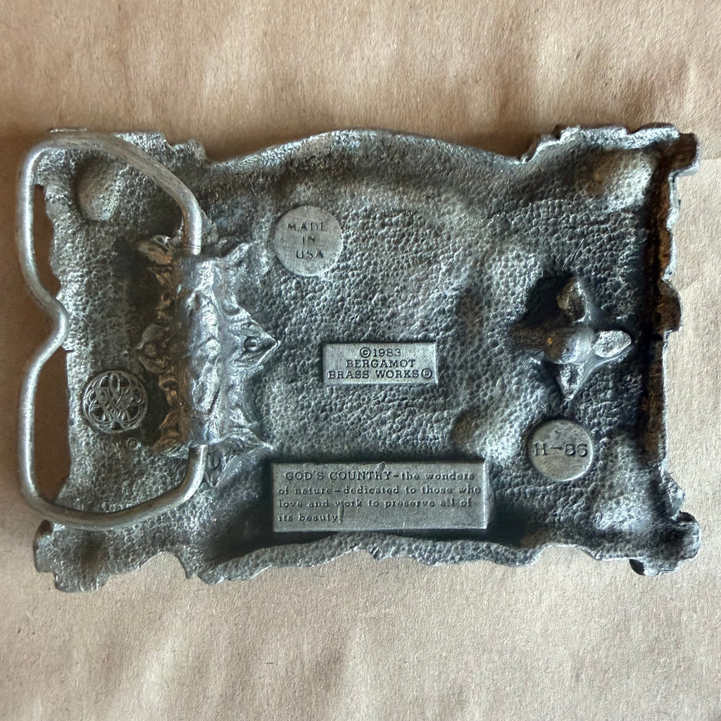 Vintage 1983 Bergamot Brass Works “God’s Country” Belt Buckle H-86