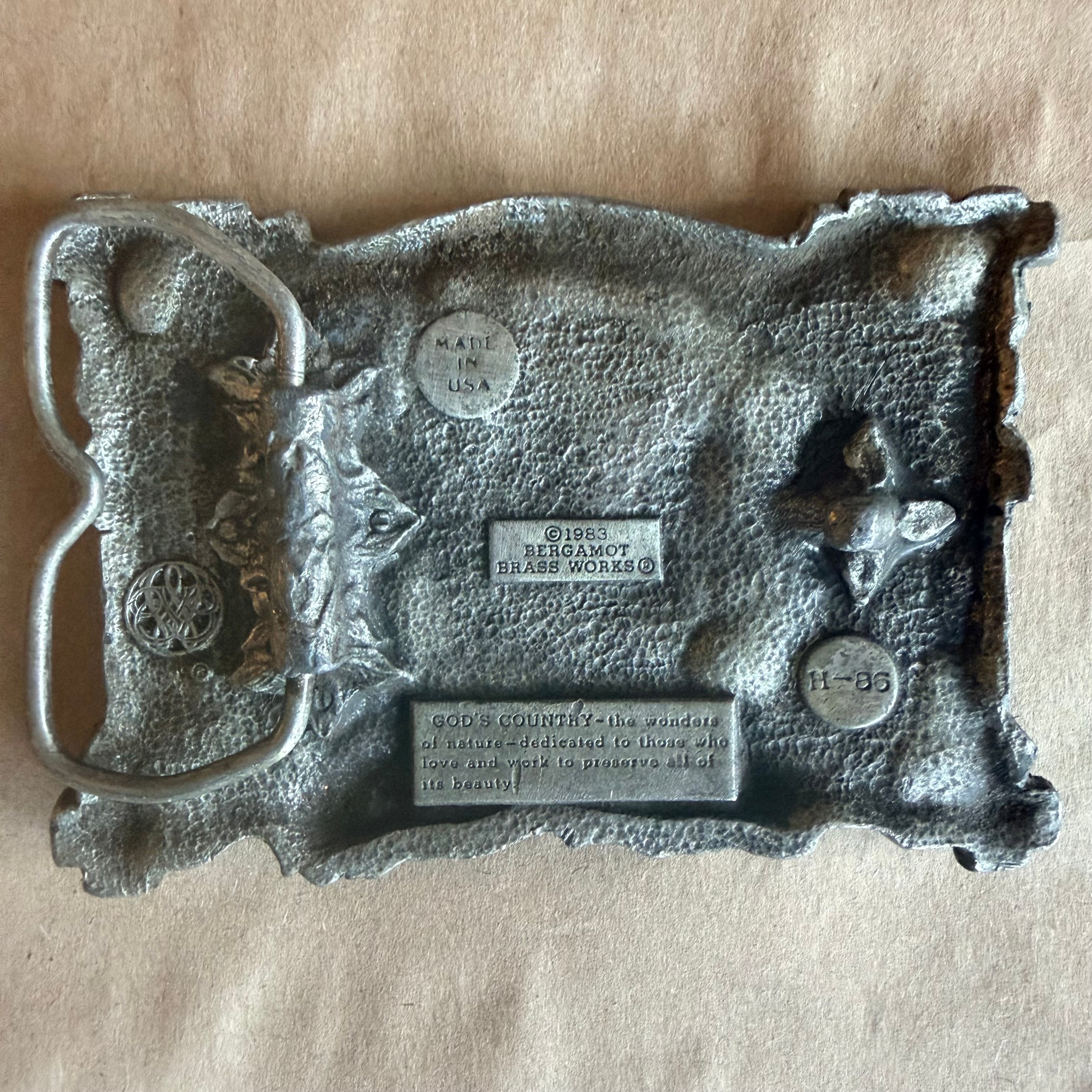 Vintage 1983 Bergamot Brass Works “God’s Country” Belt Buckle H-86