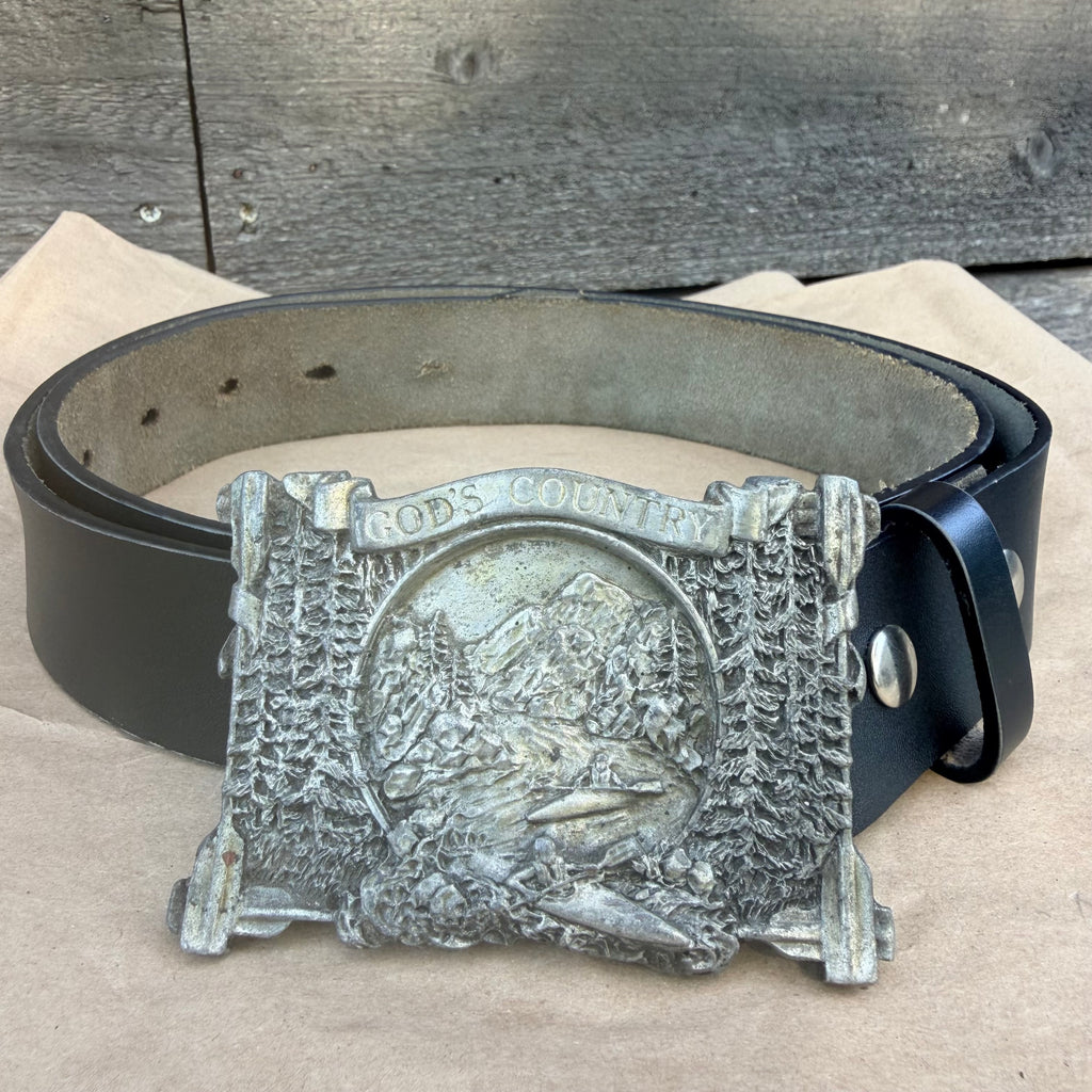 Vintage 1983 Bergamot Brass Works “God’s Country” Belt Buckle H-86