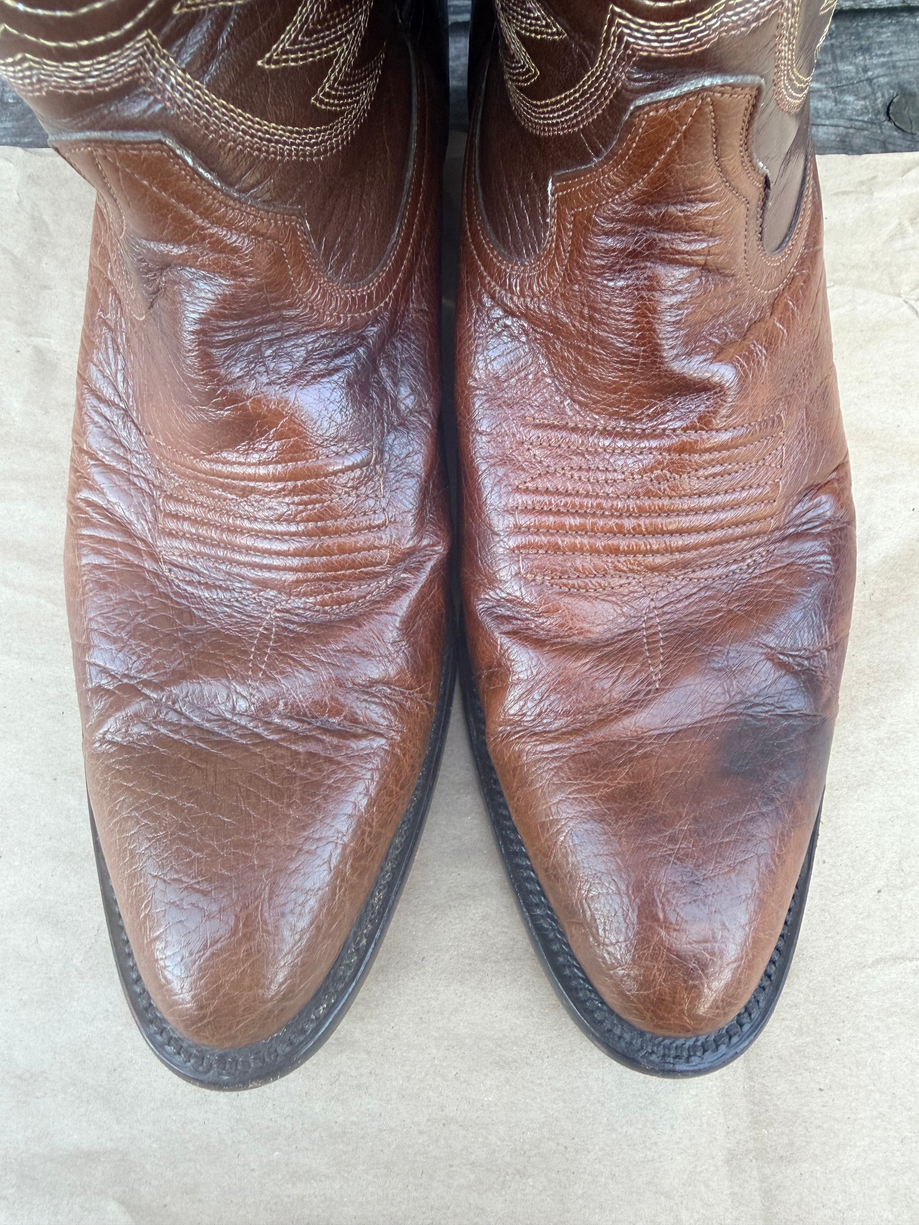Pre-Owned P’s by Ferrini Men’s Brown Smooth Ostrich Cowboy Boots – Size 9D