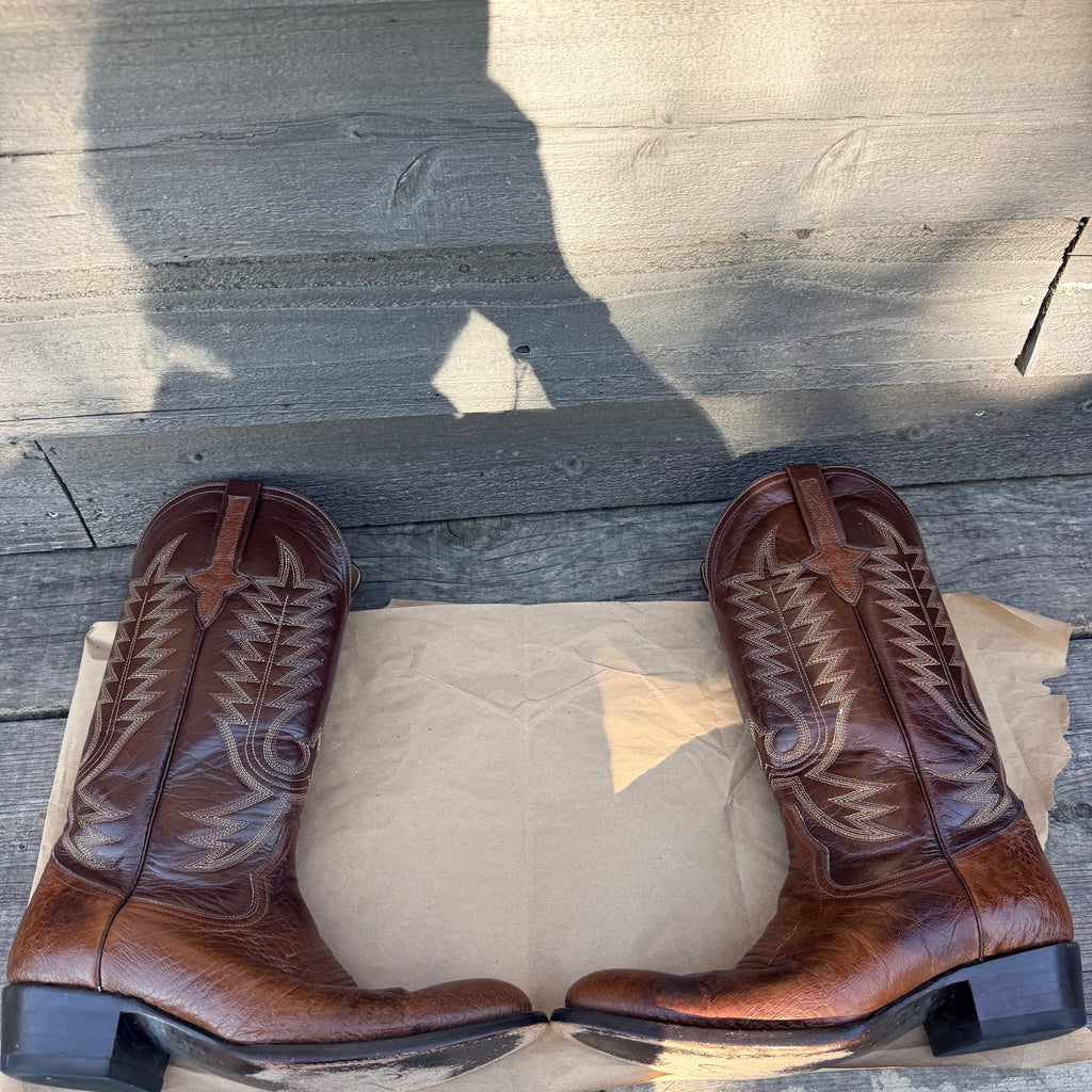 Pre-Owned P’s by Ferrini Men’s Brown Smooth Ostrich Cowboy Boots – Size 9D
