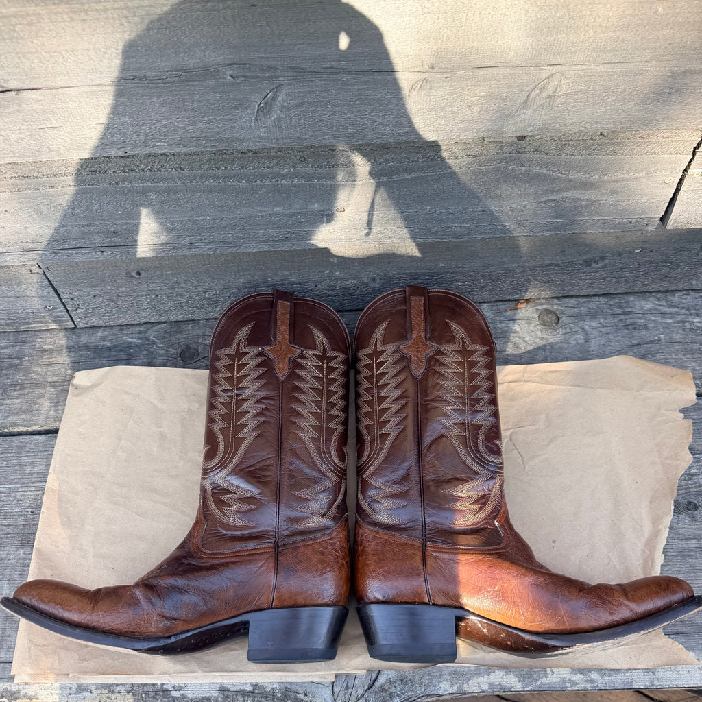 Pre-Owned P’s by Ferrini Men’s Brown Smooth Ostrich Cowboy Boots – Size 9D