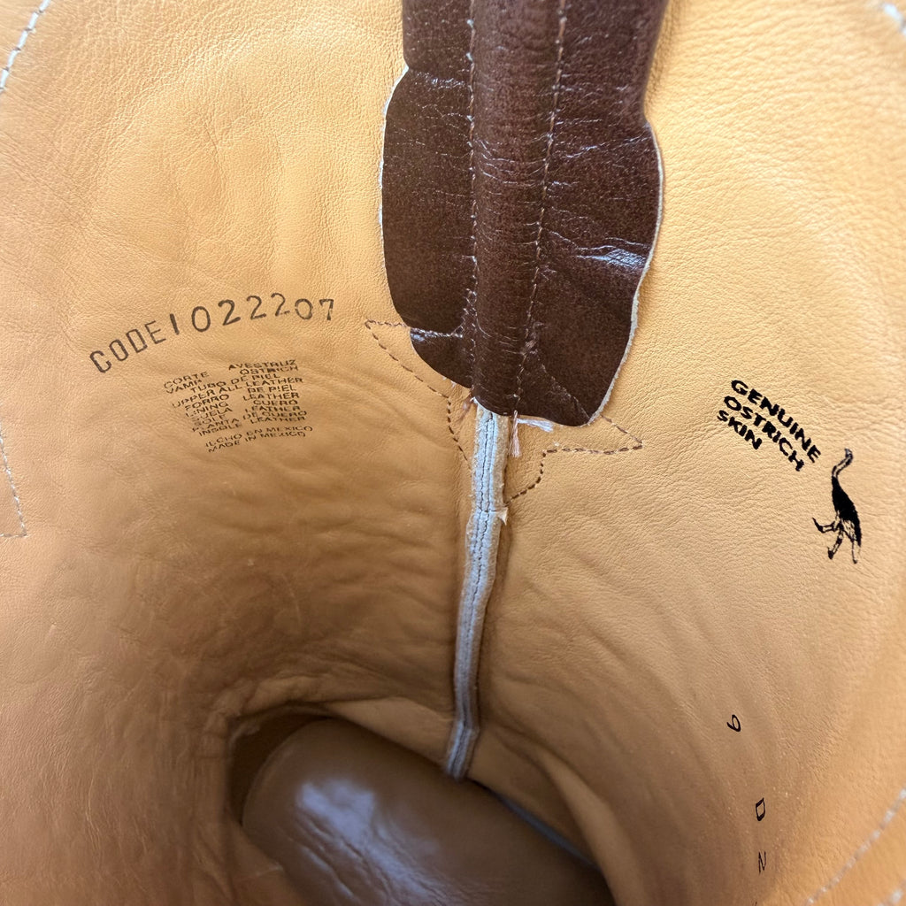 Pre-Owned P’s by Ferrini Men’s Brown Smooth Ostrich Cowboy Boots – Size 9D