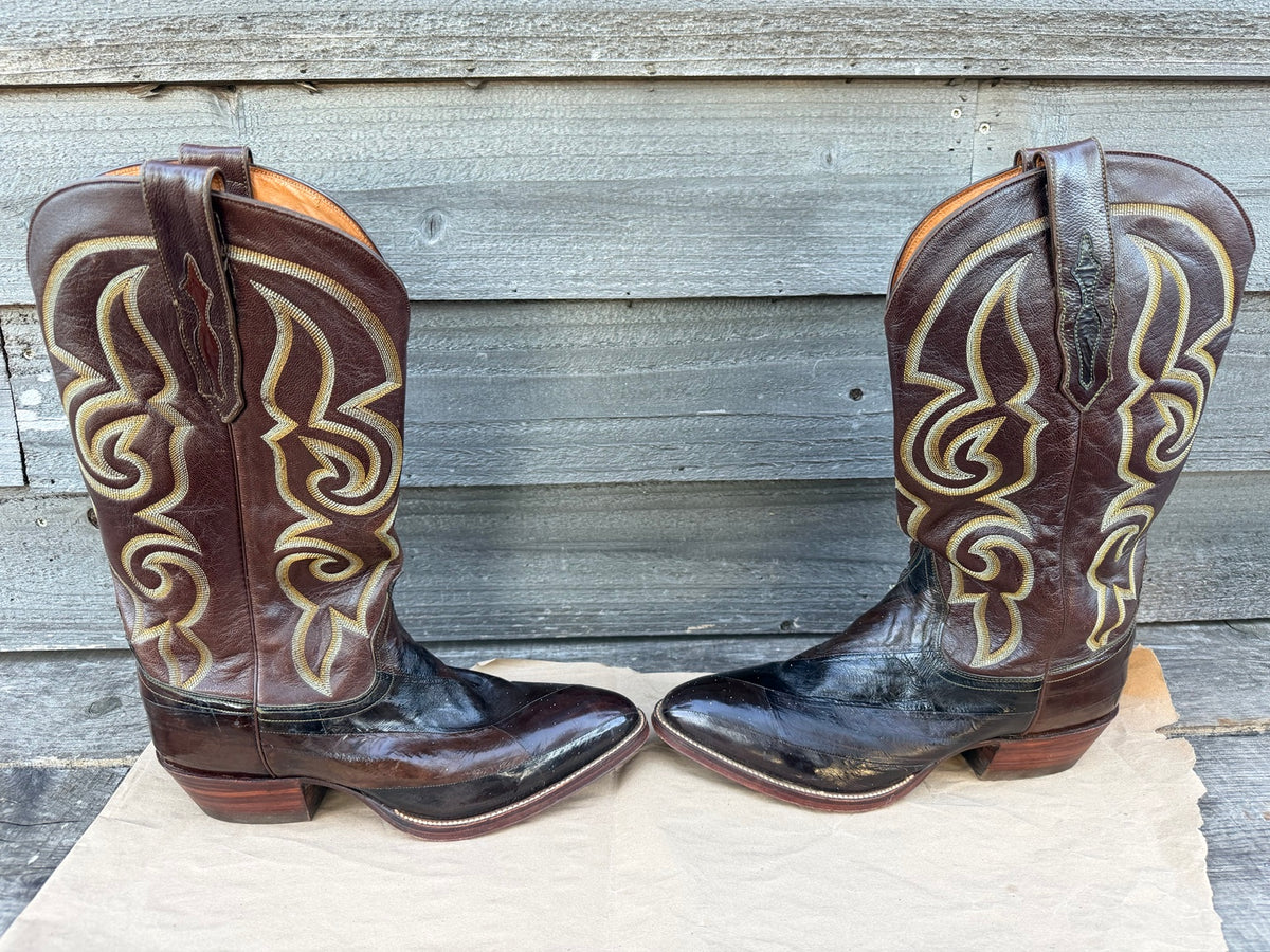 Pre-owned Sheplers patchwork eel cowboy boots, inner side view